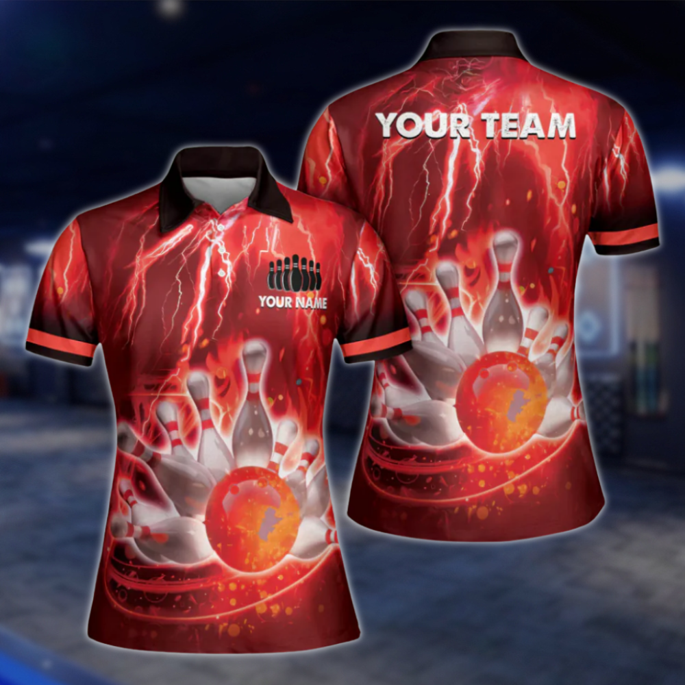 Custom Team Thunder Pink Bowling Polo Shirt For Women, Custom Bowling Team Shirts Ladies BW0156 BOW0414