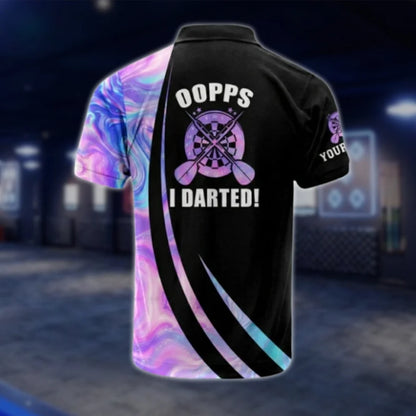 Oops I Darted Custom Name Neon Purple Dart Polo Shirt Men, Custom Funny Dart Shirt DAT0457