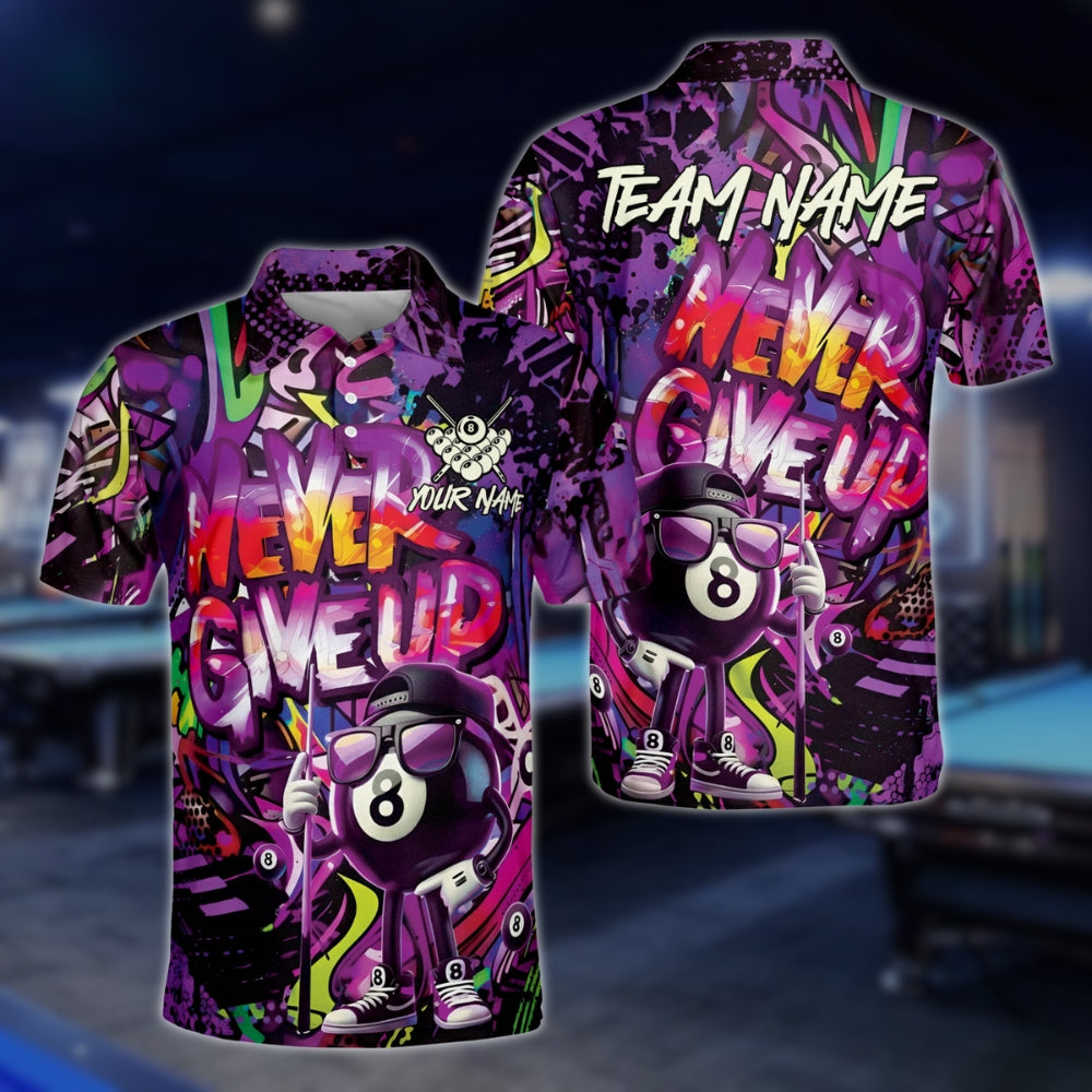 Custom Men's Graffiti Billiard Polo Shirt Never Give Up, Custom Billiard Team Shirts BLD0005