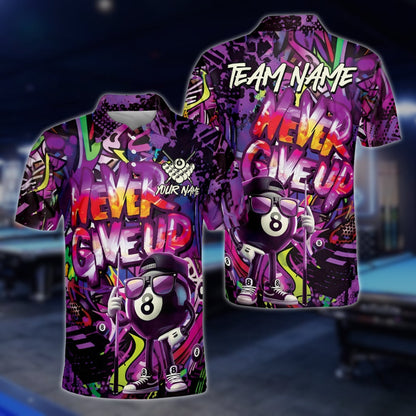 Custom Men's Graffiti Billiard Polo Shirt Never Give Up, Custom Billiard Team Shirts BLD0005