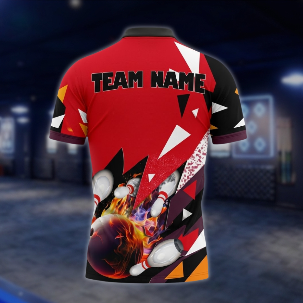 Personalized Team Red Black Bowling Polo Shirt For Men, Custom Bowling Shirt BZ0813 BOW0148