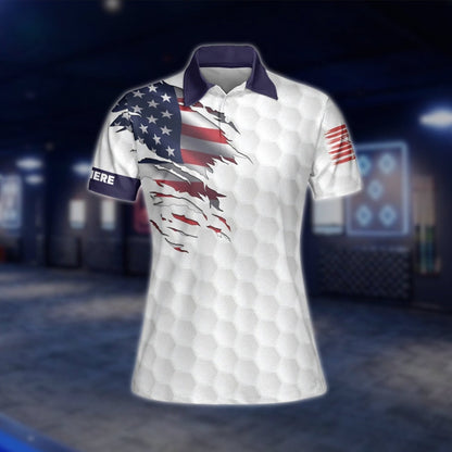 Custom White American Flag Women Bowling Polo Shirt, Custom Name Patriotic Bowling Shirt For Ladies BW0154 BOW0250