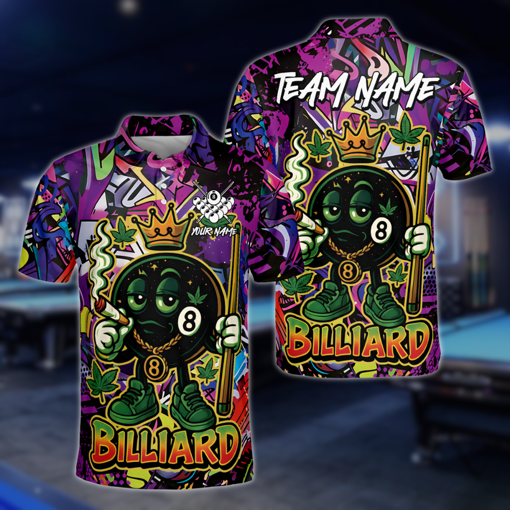 Smoking 8 Ball Custom Graffiti Billiard Polo Shirt For Mens, Custom Funny Graffiti Billiard Team Shirts BLD0121