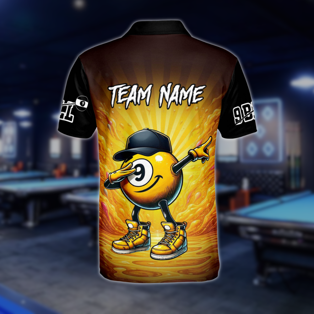 Black And Yellow Custom Funny 9 Ball Billiard Men's Polo Shirt, Custom 9 Ball Billiard Team Shirts BLD0114