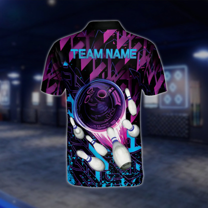 Personalised Purple Black Blue Polo Bowling Team Shirts Men, Custom Bowling Shirts BE0045 BOW0446