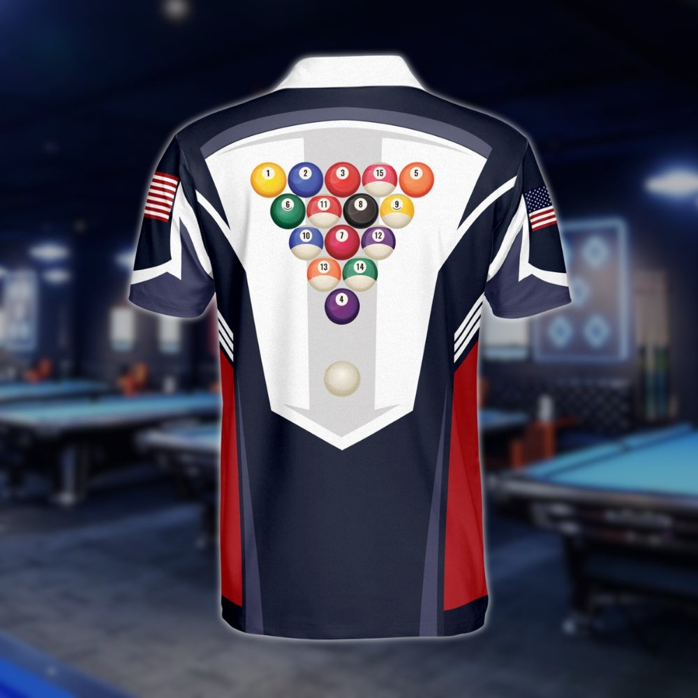 Custom Red White And Blue Billiard Polo Shirt For Men, Custom Patriotic Billiard Shirts BLD0217
