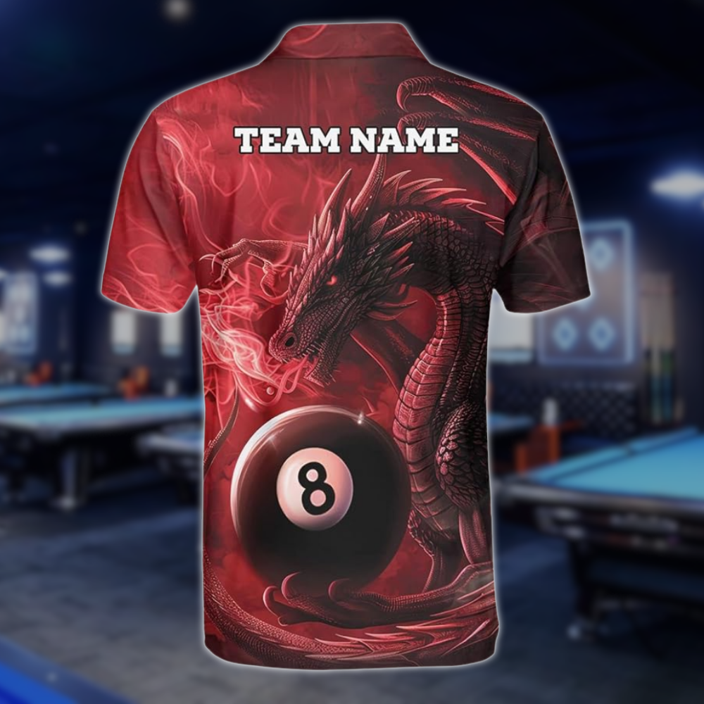 Custom Dragon 8 Ball Red Billiard Men Polo Shirts, Custom Dragon Billiard Team Shirts BLD0283
