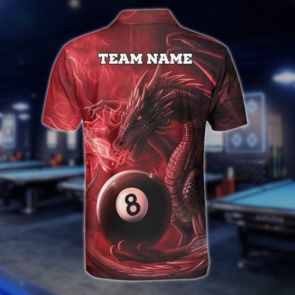 Custom Dragon 8 Ball Red Billiard Men Polo Shirts, Custom Dragon Billiard Team Shirts BLD0283