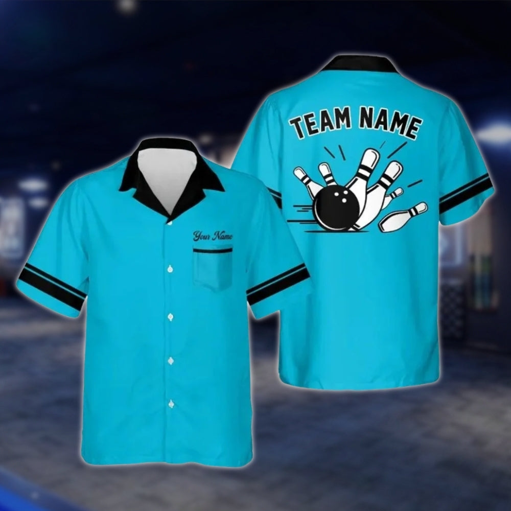 Custom Mens Blue Bowling Hawaiian Shirt, Custom Bowling Team Shirts BE0089 BOW0002