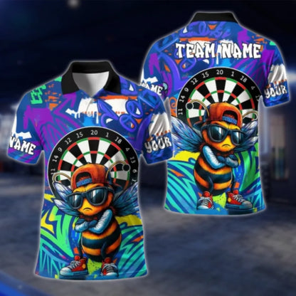 Funny Bee Custom Mens Dart Polo Shirt, Custom Bee Dart Team Shirts DAT0382