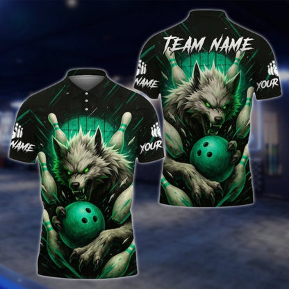 Custom Mens Wolf Bowling Polo Shirt, Custom Wolf Bowling Team Shirts BE0109 BOW0195