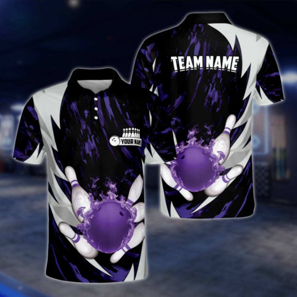 Custom Blue Flame Ball Mens Polo Bowling Team Shirts, Custom Flame Bowling Shirts For Team BZ0043 BOW0443