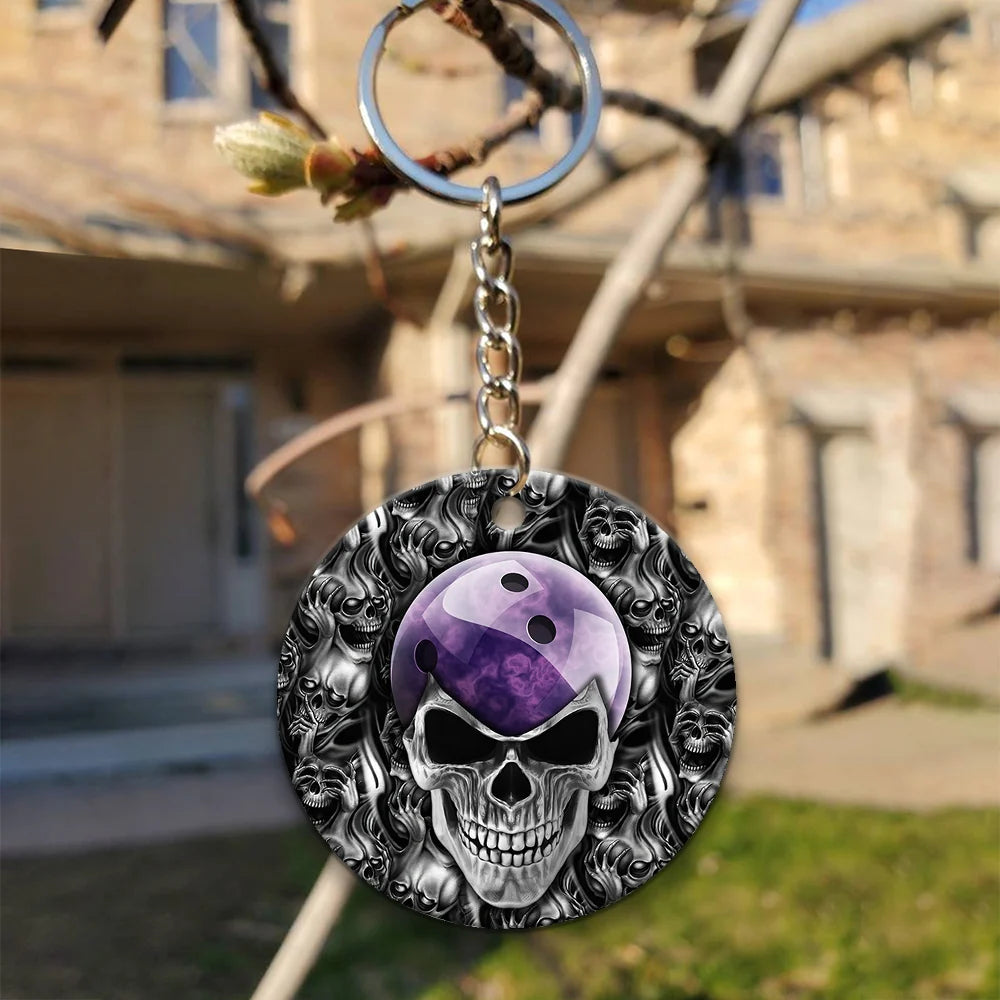 Purple Skull Bowling Ball Keychain ORN0161