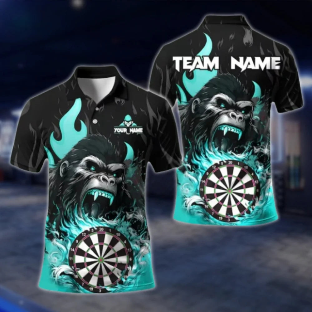 Custom Mens Gorilla Flame Dart Polo Shirt, Custom Gorilla Dart Team Shirts DAT0424
