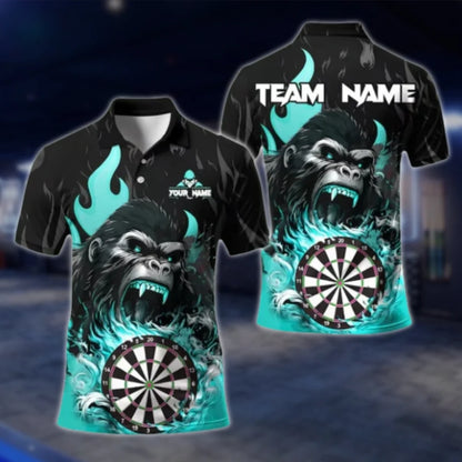 Custom Mens Gorilla Flame Dart Polo Shirt, Custom Gorilla Dart Team Shirts DAT0424