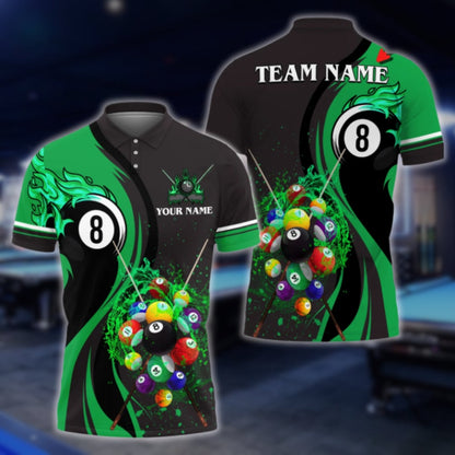 Custom Flame 8 Ball Black Red Billiard Polo Shirt Men, Custom Team 8 Ball Billiard Shirts BLD0036