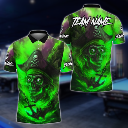 Custom Pirate Skull 8 Ball Polo Shirt For Men, Custom Skull Flame Billiard Team Shirts BLD0125