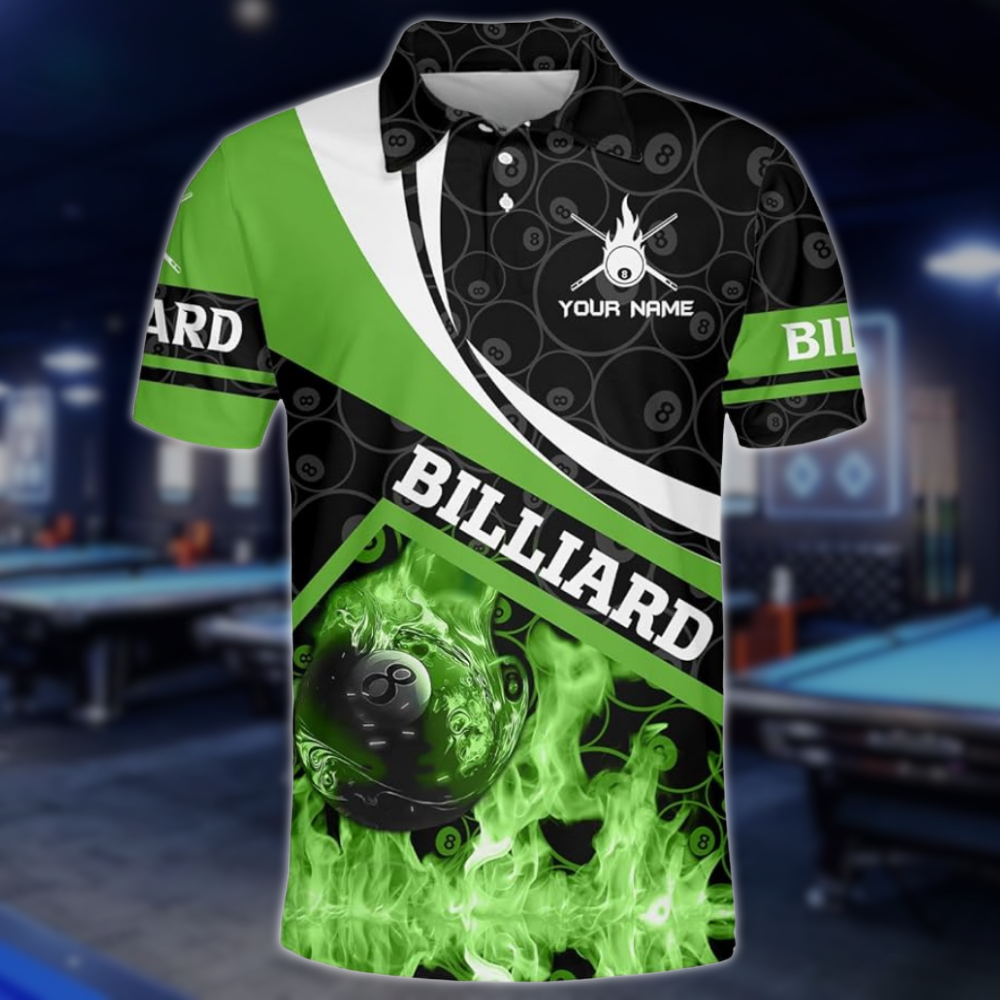 Custom Red Flame 8 Ball Billiard Men Polo Shirts, Custom Flame Billiard Shirts BLD0218