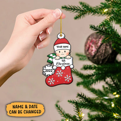 Baby's First Christmas, Stocking Ornament, Christmas Shaped Ornament, Custom Gift for Baby Red ORN0084