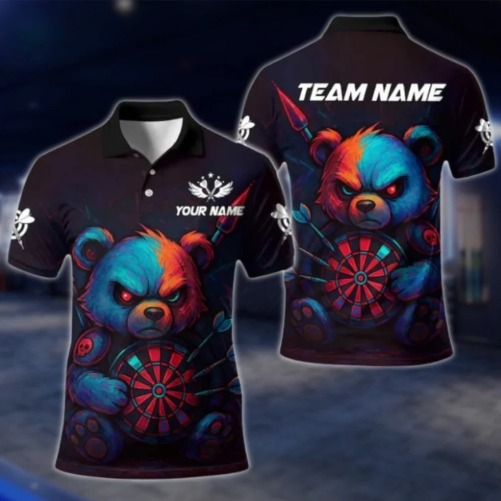 Personalized Angry Bear Dart Polo Shirt For Men, Custom Bear Team Dart Shirts DAT0430