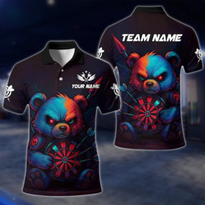 Personalized Angry Bear Dart Polo Shirt For Men, Custom Bear Team Dart Shirts DAT0430