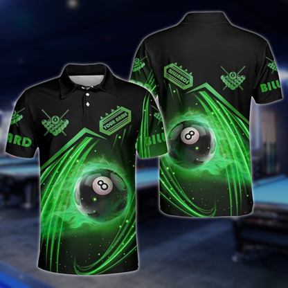 Custom Red Flame 8 Ball Billiard Men Polo Shirts, Custom Flame Pool Billiard Shirts BLD0228
