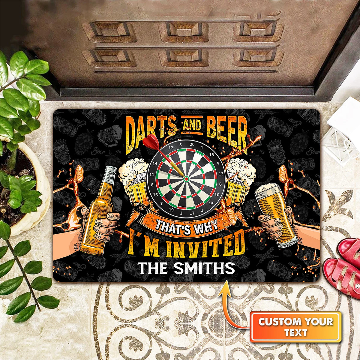 Darts And Beer That's Why I'm Invited Personalized Doormat Gift For Darts Player ORN0128