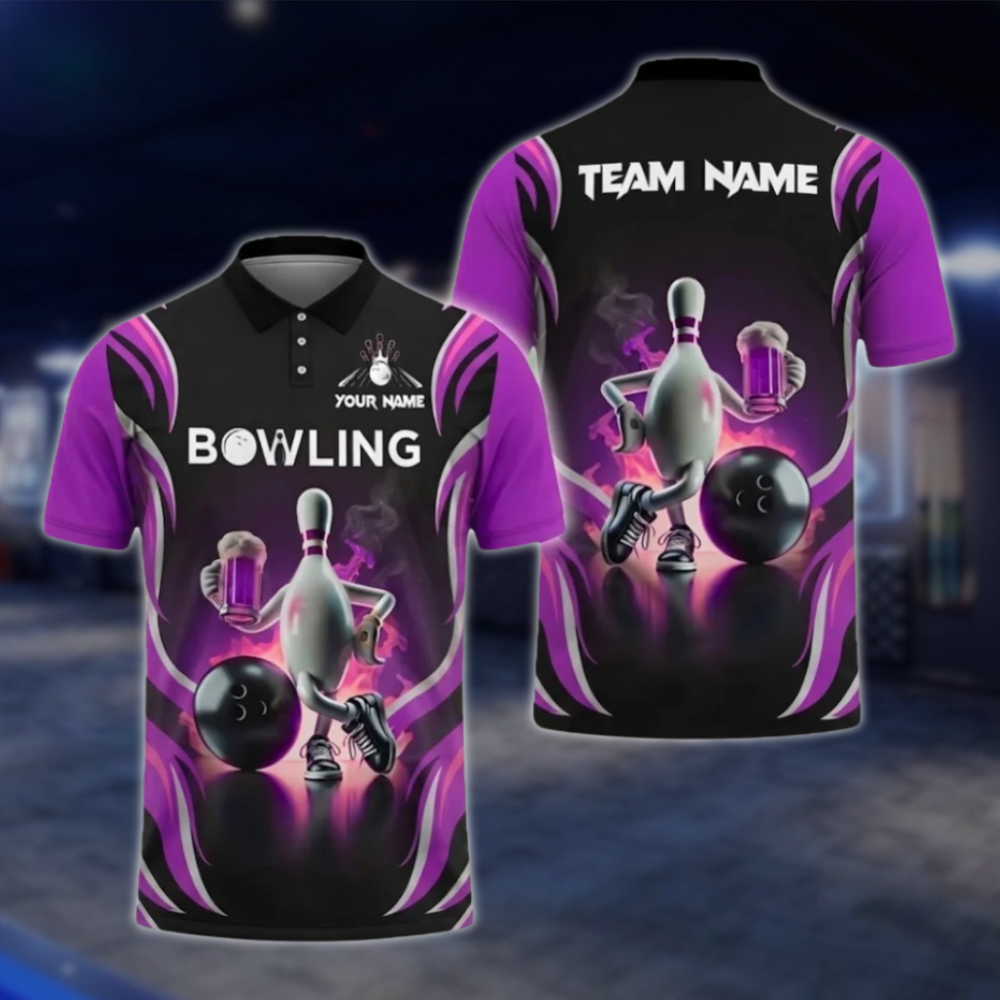 Pins And Beer Custom Mens Bowling Polo Shirt, Custom Beer Bowling Polo Shirts BZ0478 BOW0410