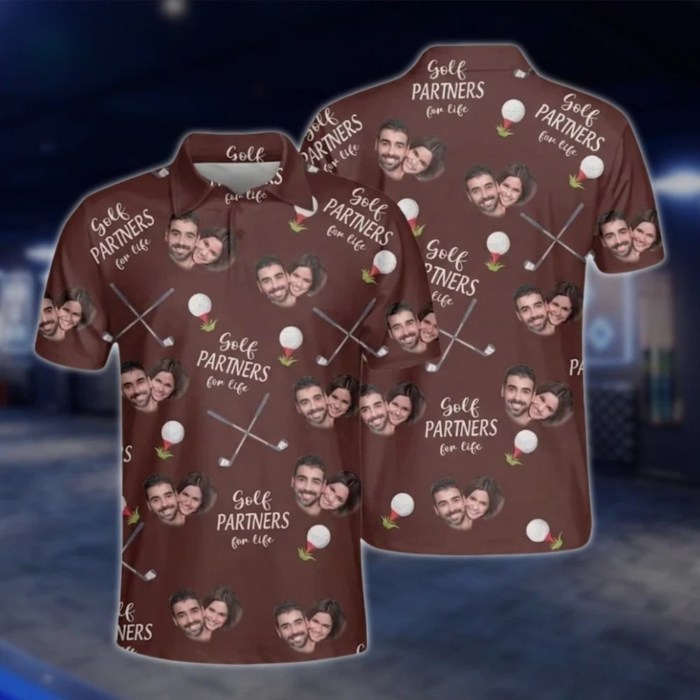 Custom Face Golf Partners For Life Golf Polo Shirts For Men, Custom Photo Couple Golf Shirts GOF0253