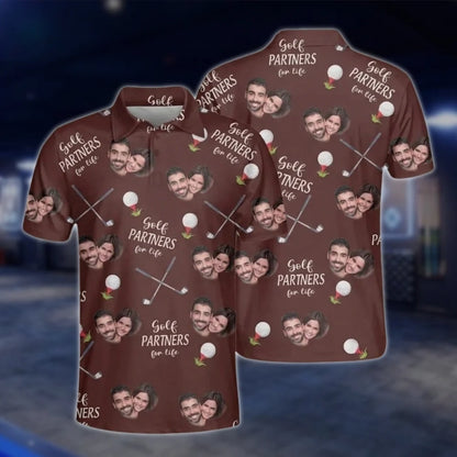 Custom Face Golf Partners For Life Golf Polo Shirts For Men, Custom Photo Couple Golf Shirts GOF0253