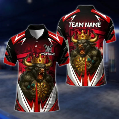 King Bull Custom Mens Darts Polo Shirt, Custom Bull Team Dart Shirts DAT0418
