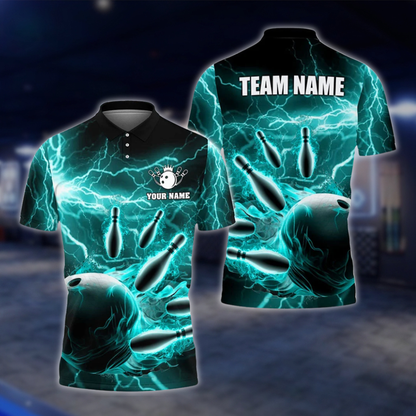 Personalized Thunder Lightning Red And BlackBowling Polo Shirt For Men, Custom Thunder Team Bowling Shirts BZ0739 BOW0180