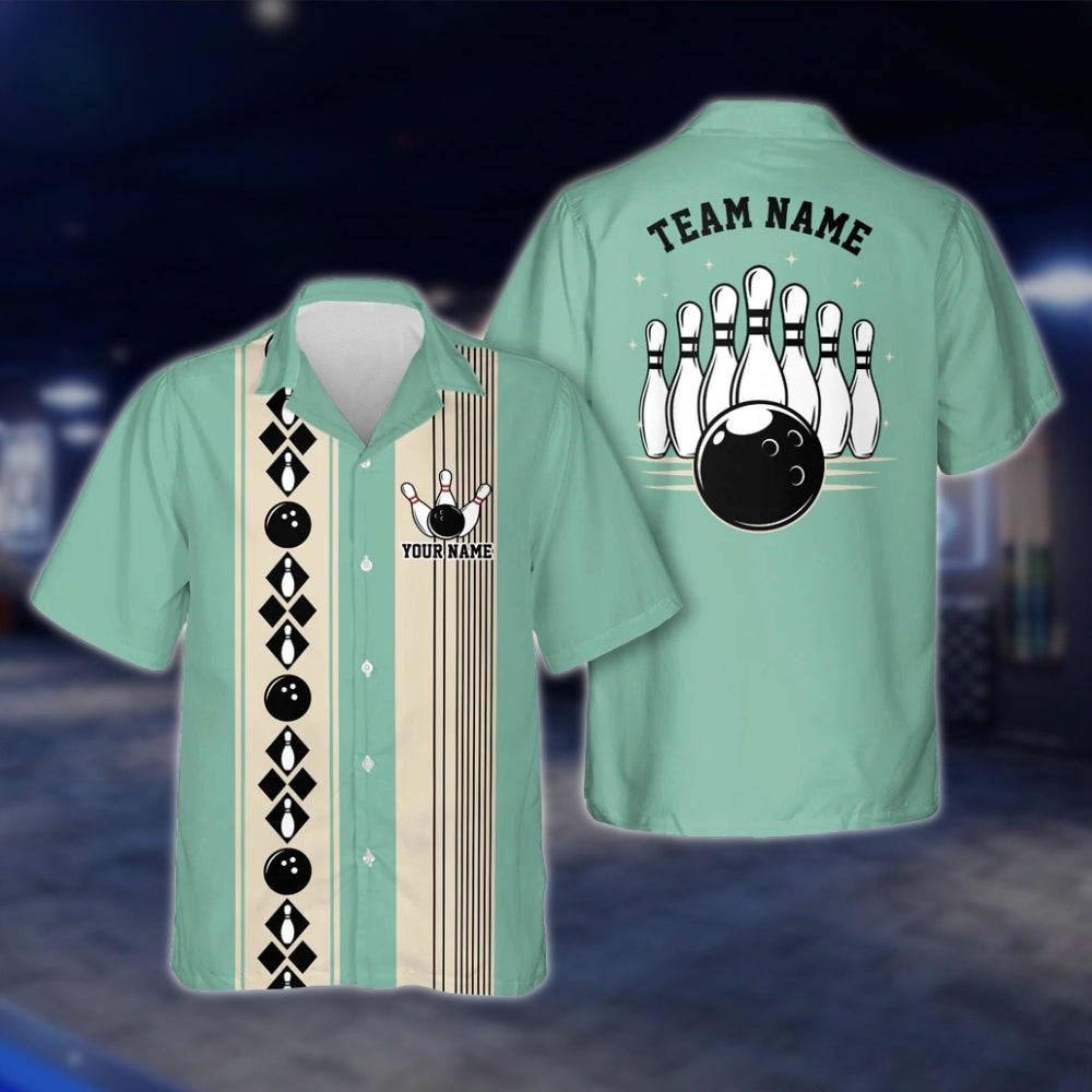 Custom Vintage Black Beige Bowling Hawaiian Shirt Men Women, Custom Vintage Bowling Team Shirts BE0020 BOW0366
