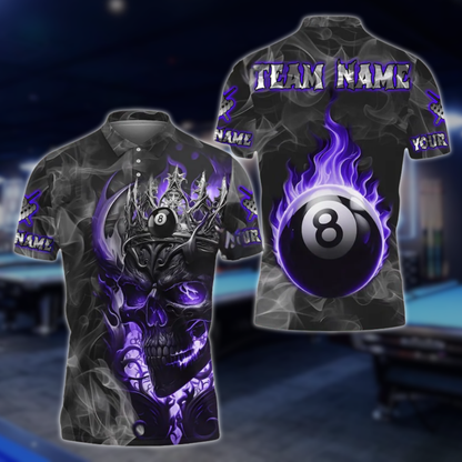Custom Skull Blue Flame Billiard Polo Shirts For Mens, Custom Skull BIlliard Team Shirts BLD0208
