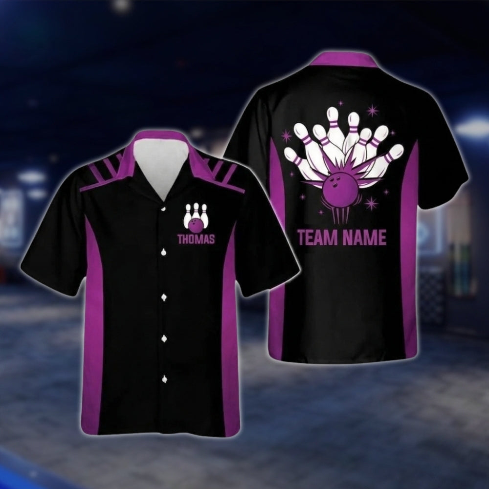 Custom Team Black And Yellow Bowling Hawaiian Shirt Men Women, Custom Bowling Team Shirts BZ0262 BOW0286
