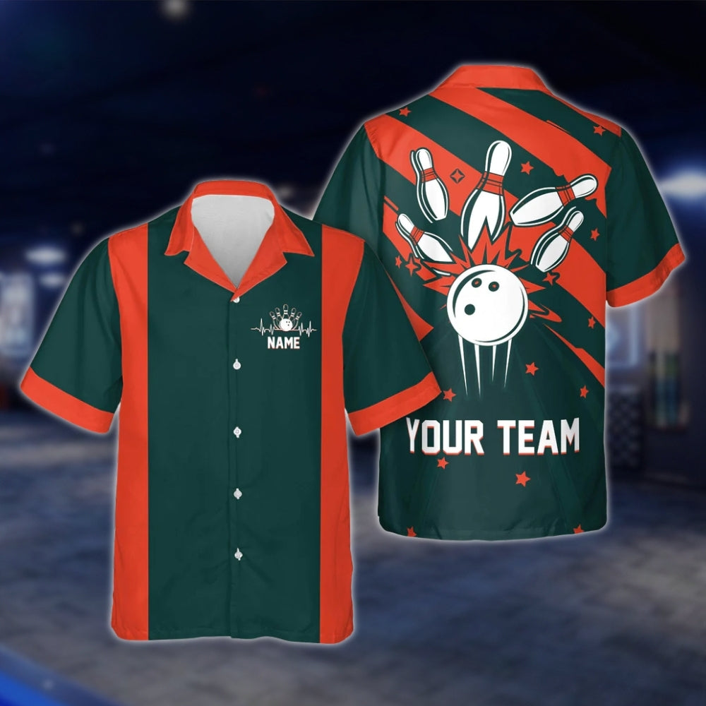 Custom Retro Red Blue Bowling Hawaiian Shirt For Men Women, Custom Team Retro Bowling Shirts BE0022 BOW0345