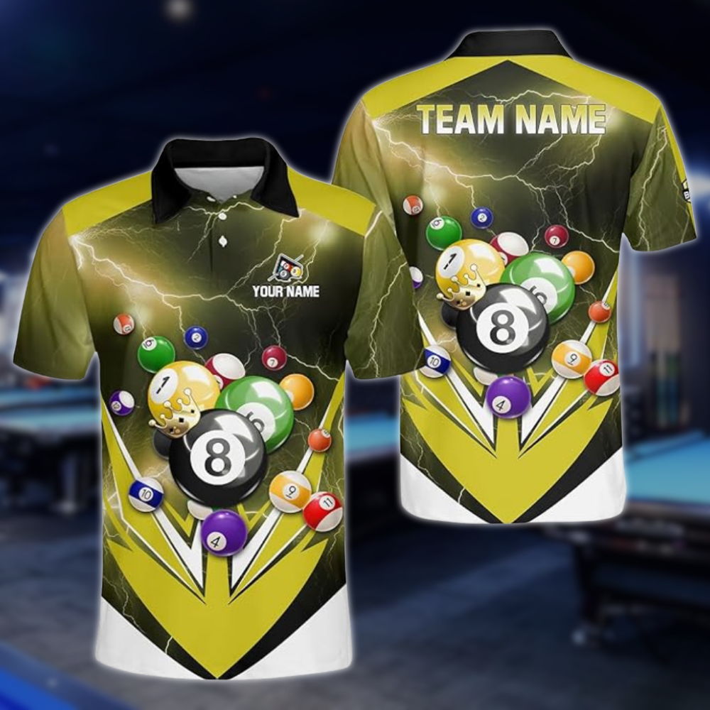 Custom Green Thunder Billiard Men Polo Shirt, Custom Pool Billiard Team Shirts BLD0223