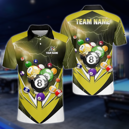 Custom Green Thunder Billiard Men Polo Shirt, Custom Pool Billiard Team Shirts BLD0223