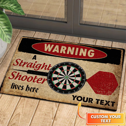 Warning A Straight Shooter Lives Here Personalized Doormat Gift For Darts Player ORN0148
