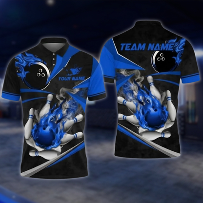 Personalized Fire Ball Black And Gold Bowling Polo Shirt For Men, Custom Flame Bowling Shirt Team BZ0897 BOW0046