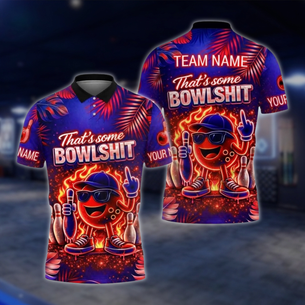 Personalized That's Some Bowl Sh!t Neon Bowling Polo Shirt For Men, Custom Funny Bowling Team Shirt BZ0929 BOW0008