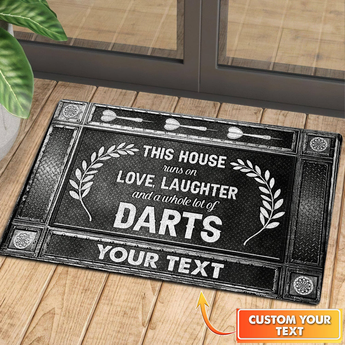 This House Runs On Love, Laughter And A Whole Lot Of Darts Personalized Doormat Gift For Darts Player ORN0153