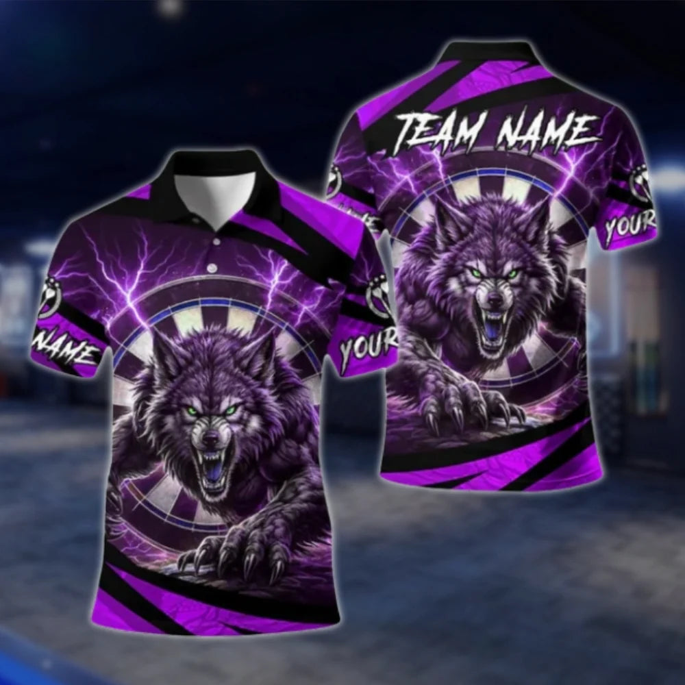 Custom Wolf Blue Thunder Dart Mens Polo Shirt, Custom Wolf Dart Team Shirts DAT0348