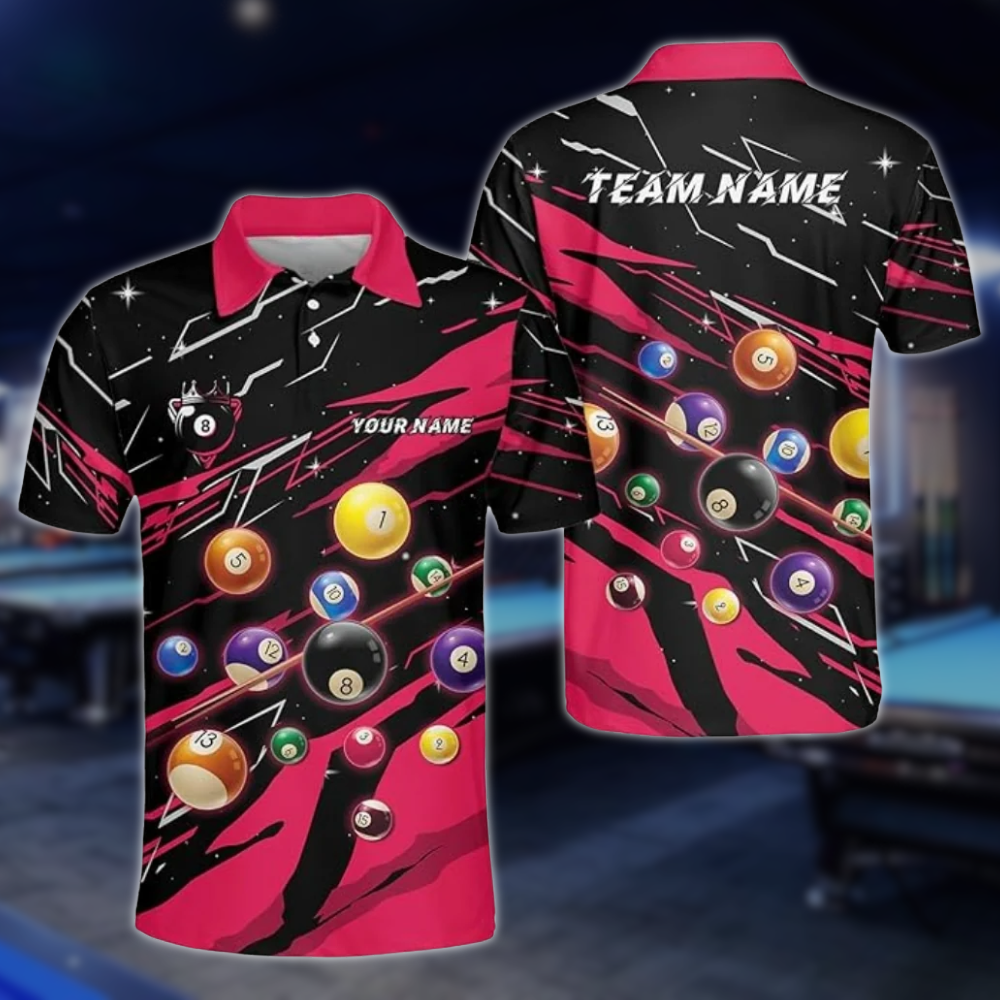 Custom Team Black And Red Bowling Polo Shirt For Mens, Custom Billiard Pool Players Shirts BLD0187