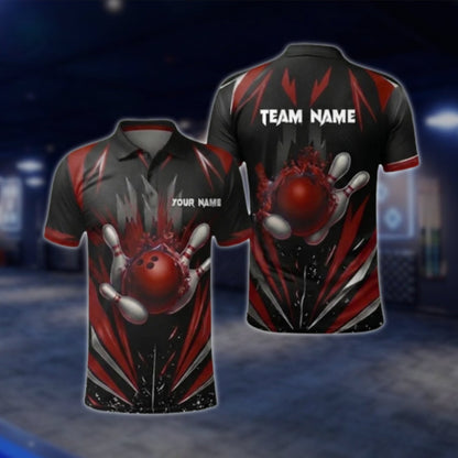 Black And Blue Custom Mens Team Bowling Polo Shirt, Custom Bowling Shirt For Team BZ0368 BOW0382
