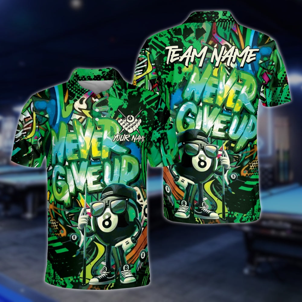 Custom Men's Graffiti Billiard Polo Shirt Never Give Up, Custom Billiard Team Shirts BLD0005