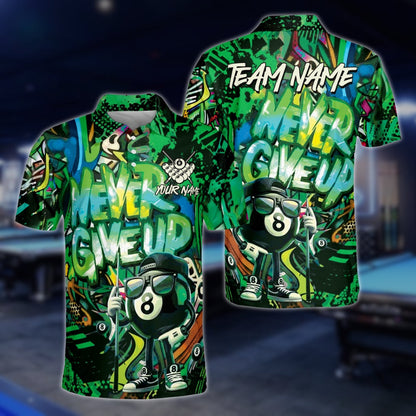 Custom Men's Graffiti Billiard Polo Shirt Never Give Up, Custom Billiard Team Shirts BLD0005