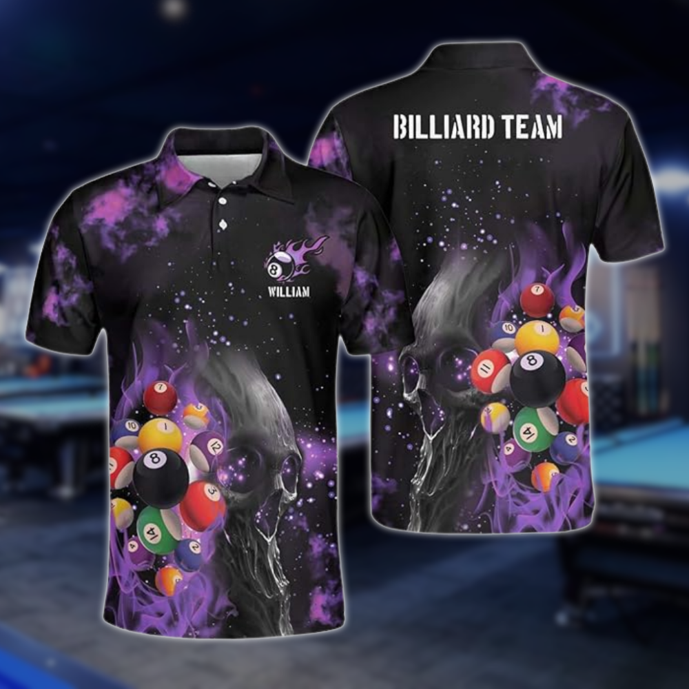 Custom Flame Skull Billiard Polo Shirt For Men, Custom Skull Billiard Team Shirts BLD0281