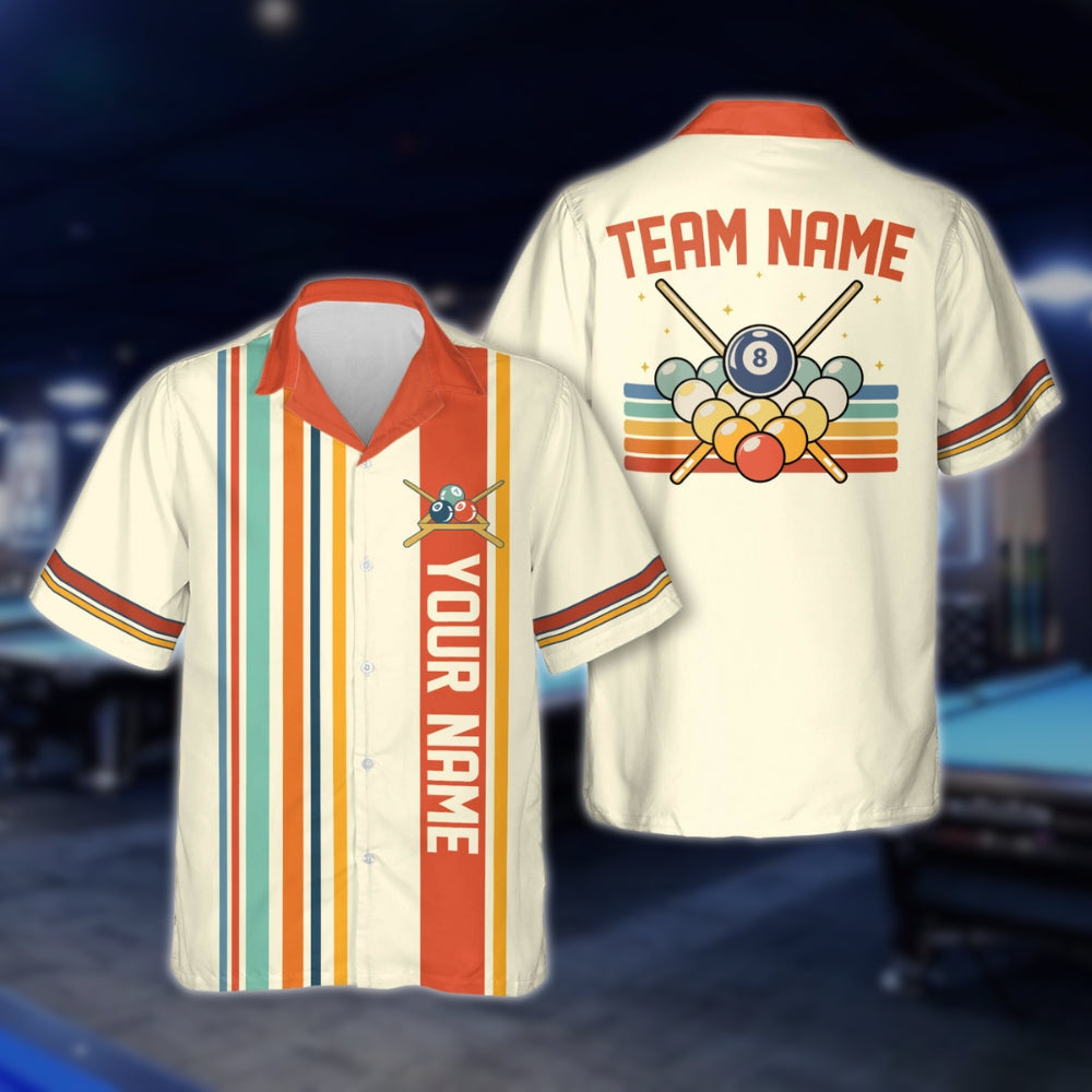 Custom Retro Blue Billiard Hawaiian Shirt For Men, Custom Retro Pool Billiards Team Shirts BLD0017