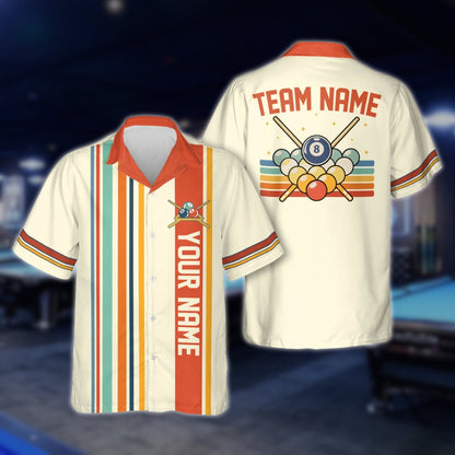 Custom Retro Blue Billiard Hawaiian Shirt For Men, Custom Retro Pool Billiards Team Shirts BLD0017